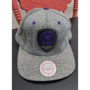 MLS ORLANDO CITY LOGO MITCHELL & NESS MENS SNAPBACK HAT PURPLE GRAY CAP